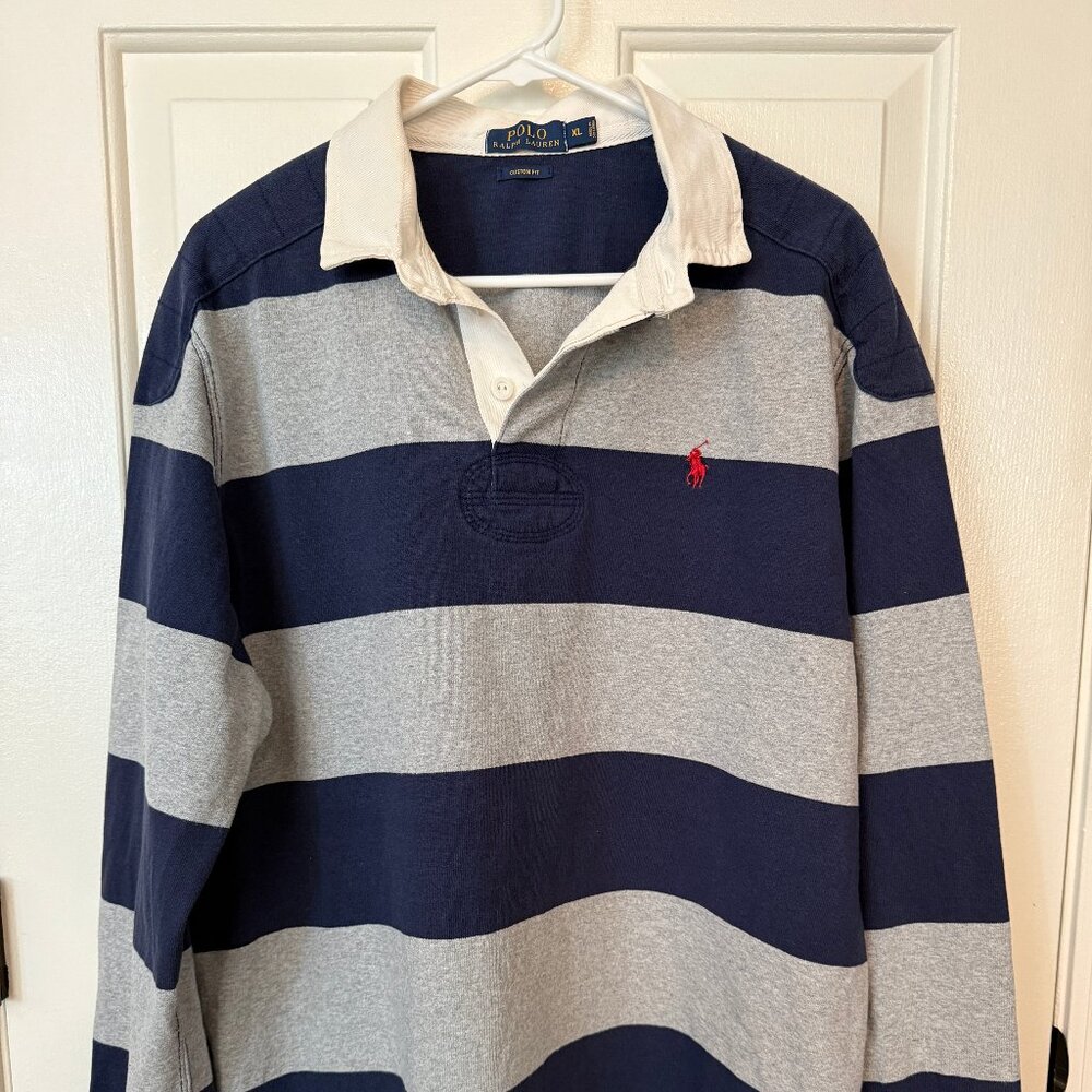 Men's Polo Ralph Lauren navy and grey stripe rugby shirt